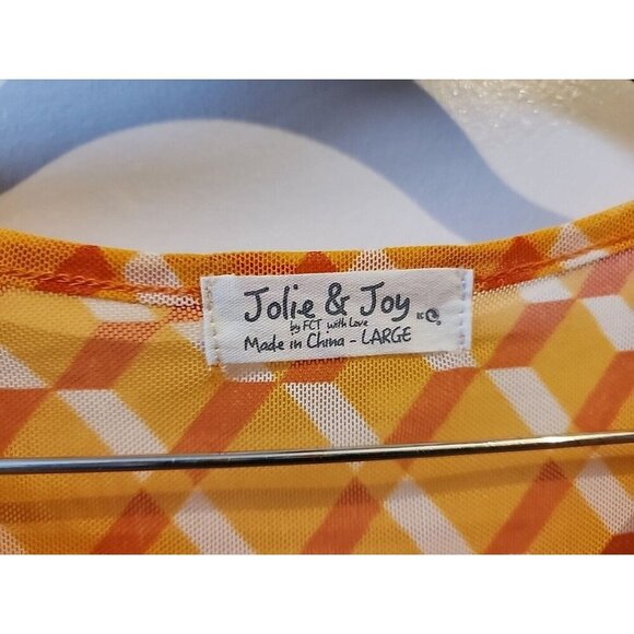 Jolie & Joy Orange Pattern Sheer Short Sleeve Top Sz L NWT Retro Look - Picture 7 of 7